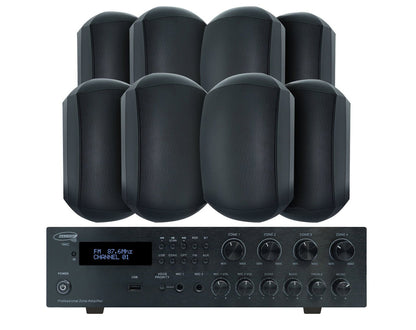 Weconic Outdoor Speaker Package with 320W Bluetooth Amplifier Black 184C+4xWTP660BLK