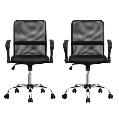 Artiss 2x Mesh Office Chair Mid Back (Black)