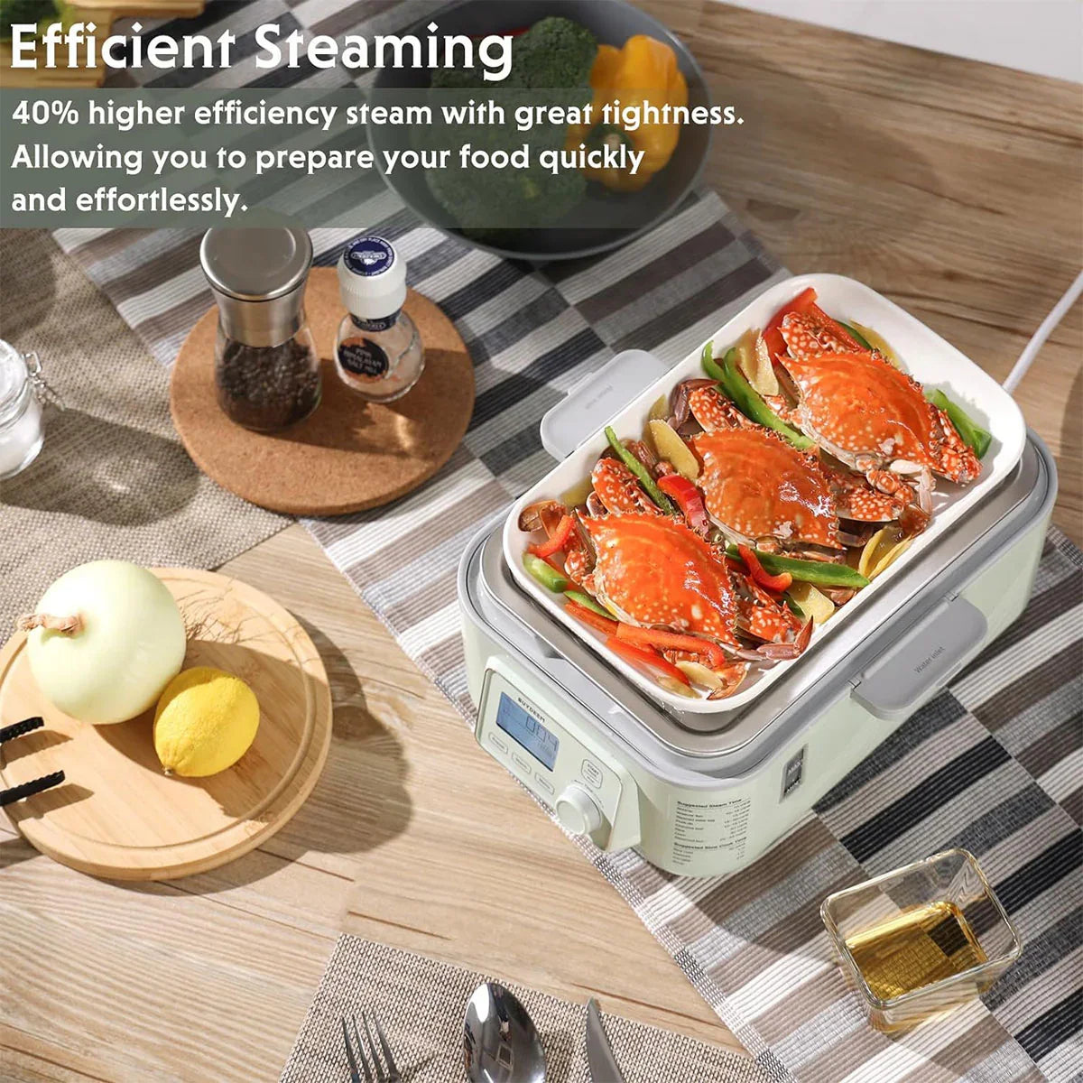 BUYDEEM 10L Electric Food Steamer Two-Tier Digital Quick Steam 1500W (Green)