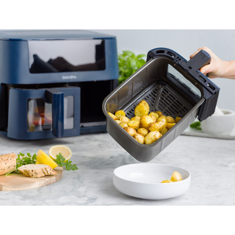 GREENPAN BISTRO CERAMIC AIRFRYER 4L + 4L DUAL BASKETS OXFORD BLUE