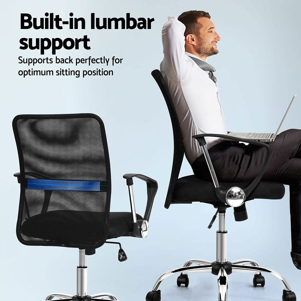 Artiss 2x Mesh Office Chair Mid Back (Black)