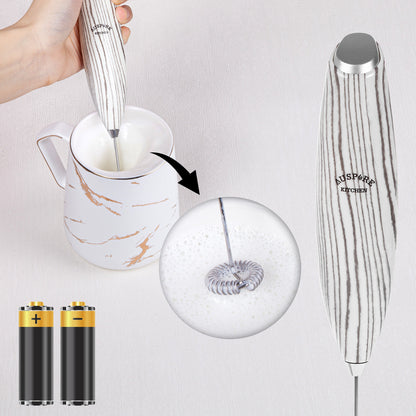 AUSPURE Milk Frother Handheld, Electric Whisk (White Wood)