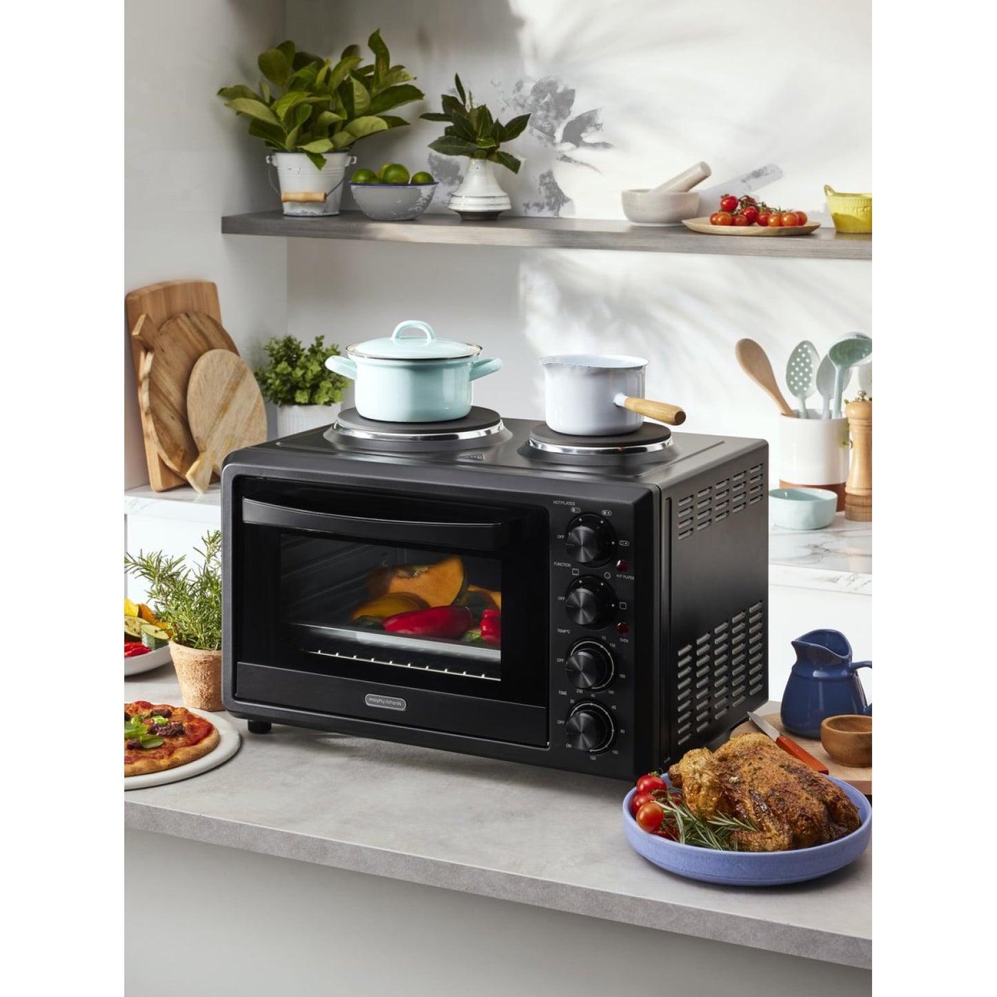 Morphy Richards 32L Black 2-in-1 Benchtop Convection Oven with Hot Plates