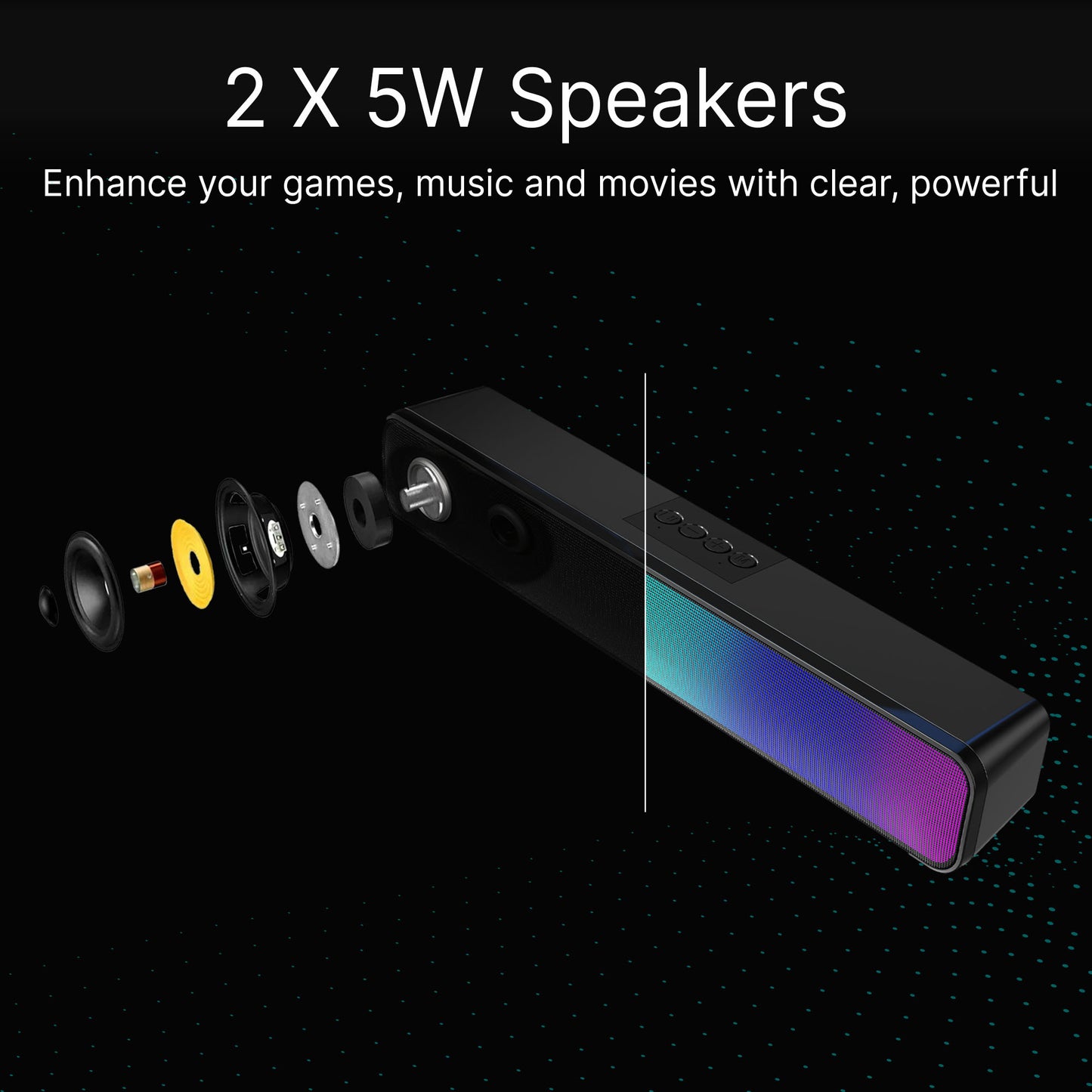 Laser RGB Portable Bluetooth Gaming Soundbar with Multi-Input