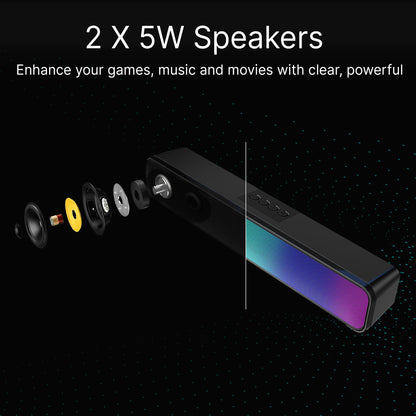 Laser RGB Portable Bluetooth Gaming Soundbar with Multi-Input