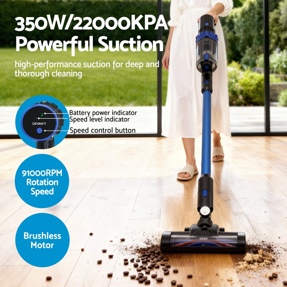 Devanti Stick Vacuum Cleaner Brushless Cordless 350W (Blue)