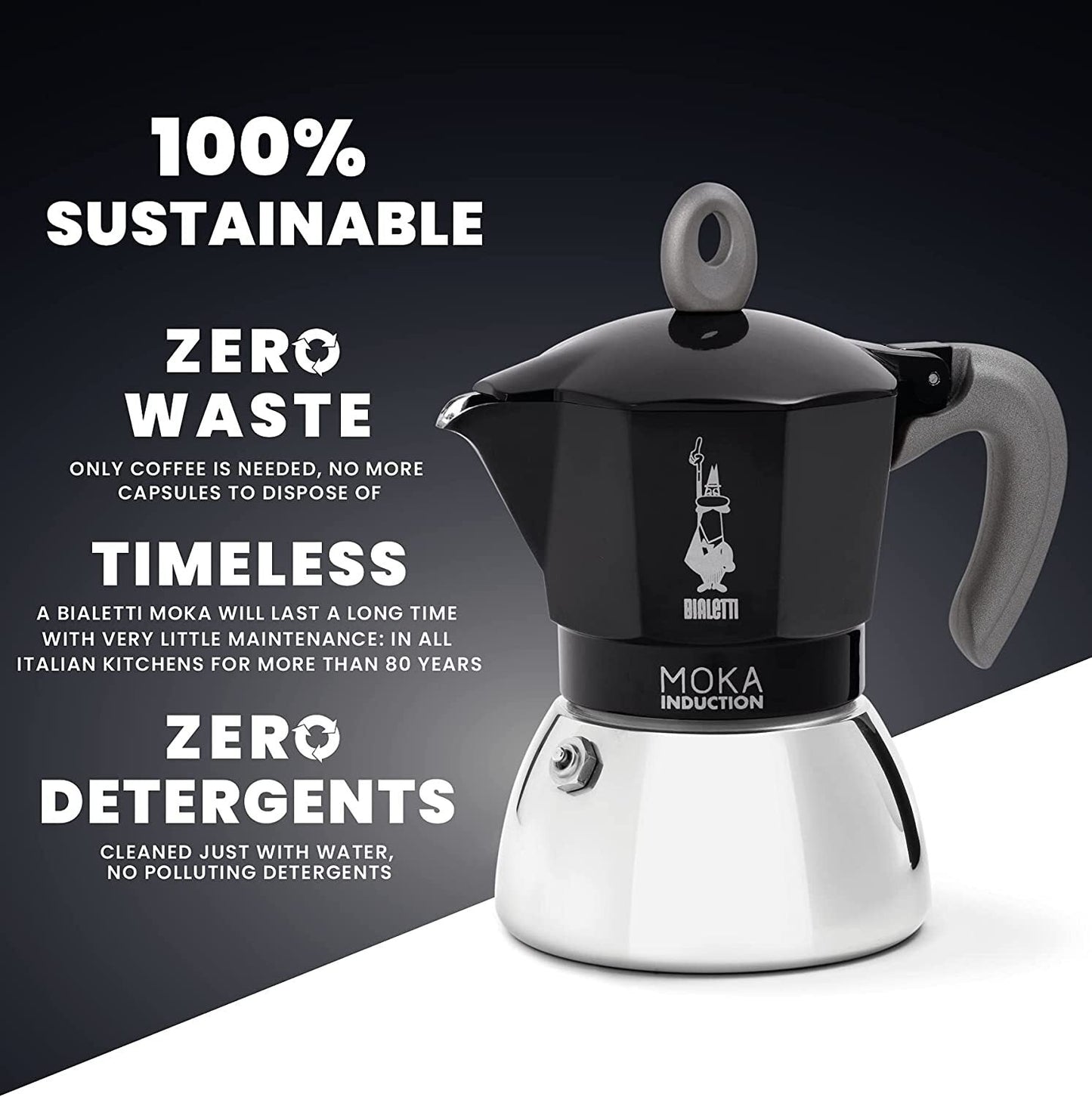 Bialetti Moka 2 Cup Induction Espresso Maker - Black