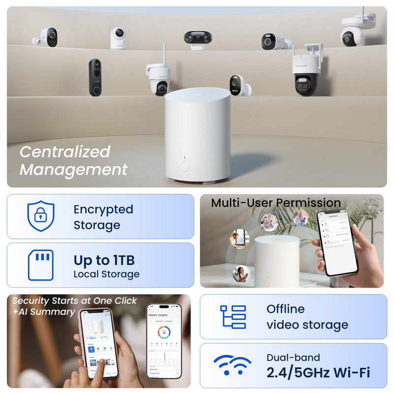 Reolink Home Hub Mini with 4X Argus MagiCam Security Cameras Kits Magnetic Mount