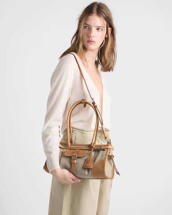 Prada Bonnie medium linen and leather handbag