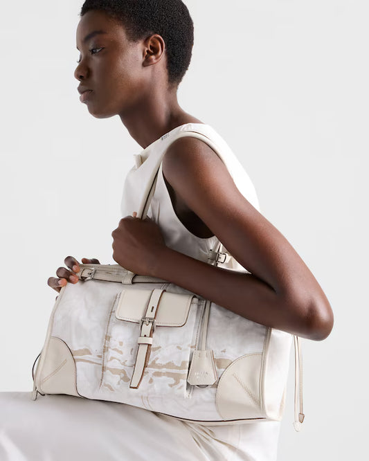Prada Bonnie large printed linen and leather handbag