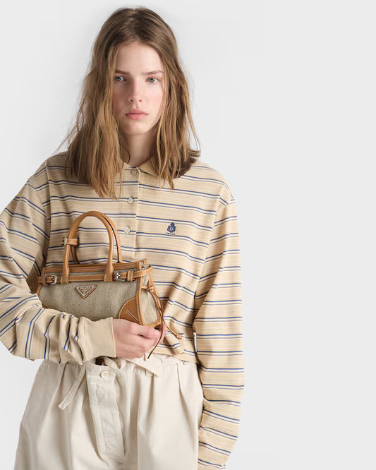 Prada Bonnie small linen and leather handbag