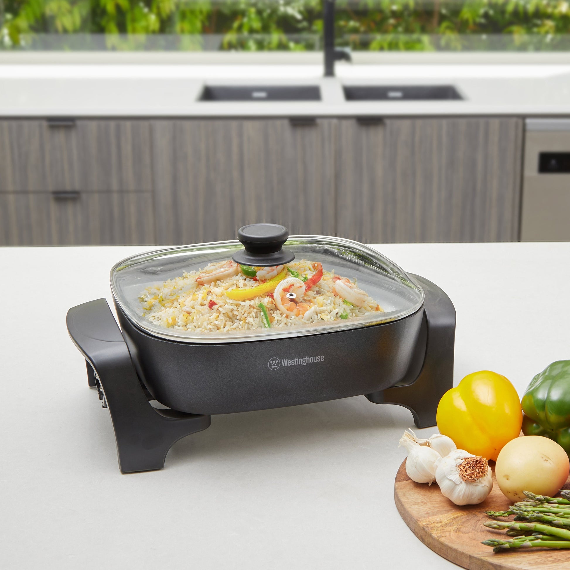 Westinghouse 5L Square Non-Stick Electric Frypan 2000W Stone Finish