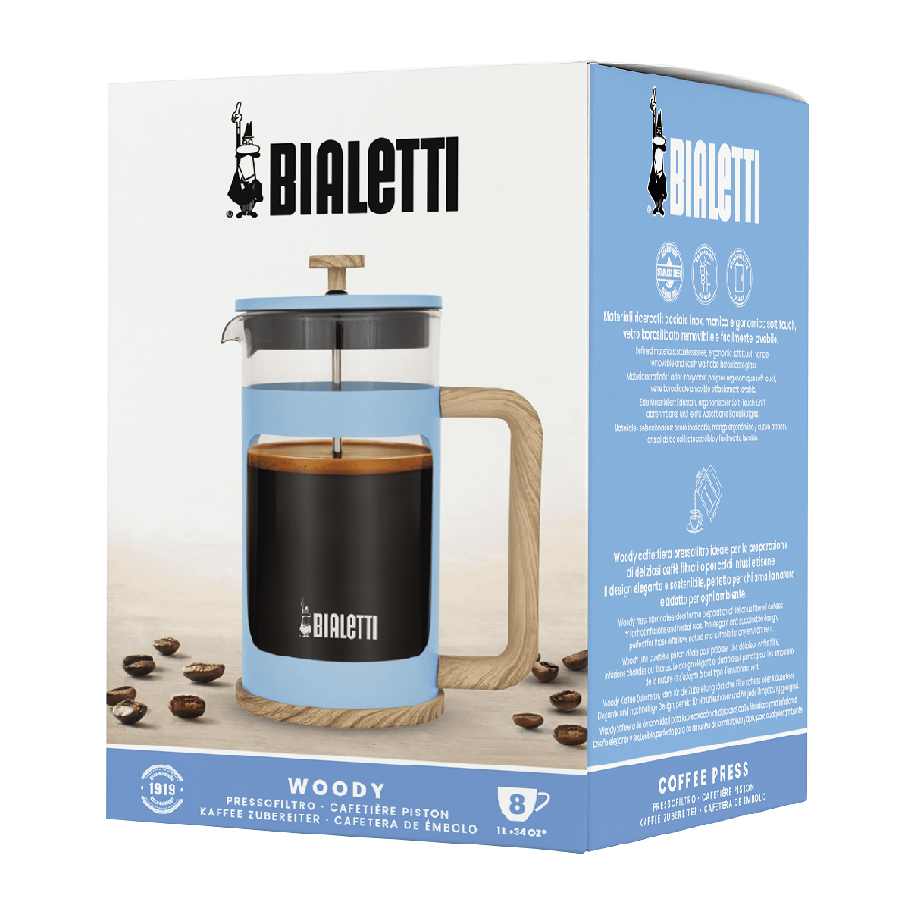 Bialetti Woody Coffee Press 1 Litre - Blue