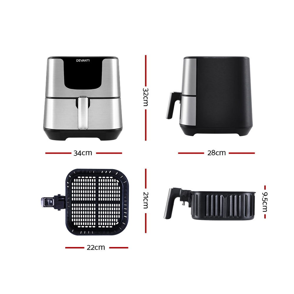 Devanti Air Fryer 7L LCD Fryers (Stainless Steel)