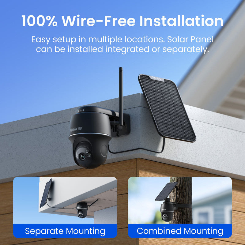 Reolink Argus PT Ultra 4K Pan Tilt  Auto Tracking Battery Security Camera+Solar Panel Black