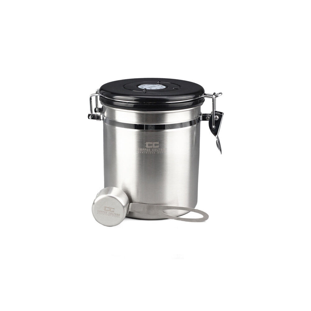 Coffee Culture Medium Coffee Canister Storage Round Container 13x15cm (Silver)