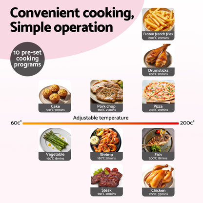 Devanti Air Fryer 9L Dual Zone Fryers 2600W (Pink)