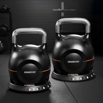 Powertrain 2x 40kg Adjustable Kettlebell One Hand Adjustment Weight Set