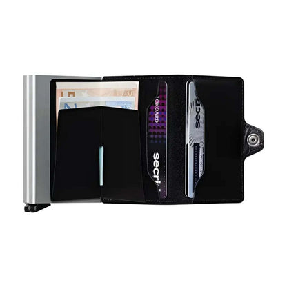 Secrid Twinwallet Compact RFID Aluminium Leather Clip Closure Wallet Black