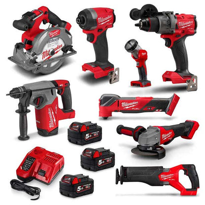 MILWAUKEE 18V FUEL 8 Piece 3x5.0Ah Combo Kit Power Pack M18FPP8A4503B