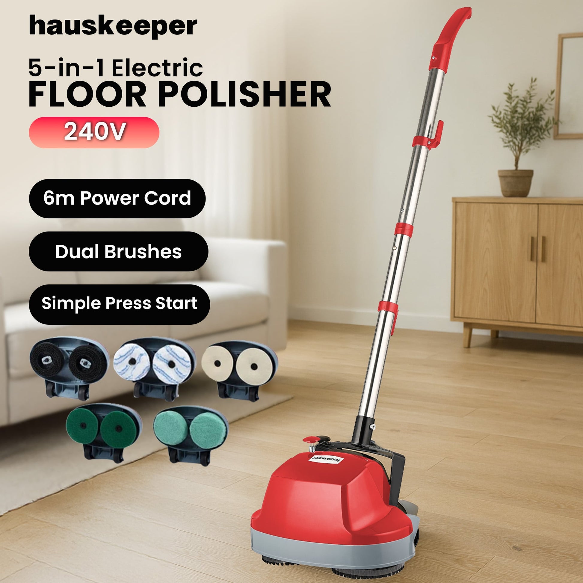 Hauskeeper Electric Floor Polisher Waxer/Buffer for Timber & Hard Floors