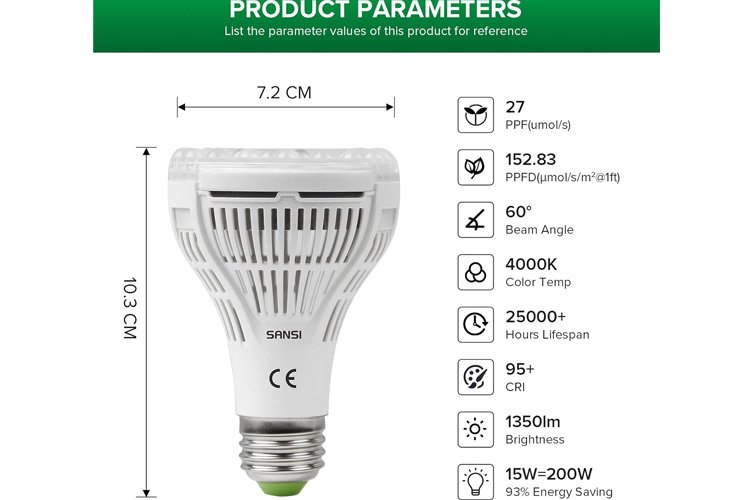 Sansi E27 PAR25 15W LED Grow Light Bulb