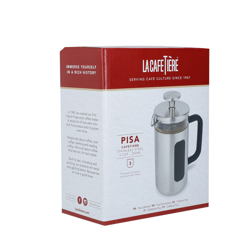 La Cafetiere Pisa 3-Cup 350ml Brushed SS/Glass French Press (Silver)