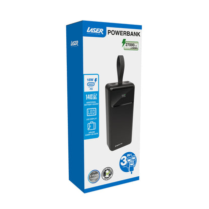 Laser 27000mAh Powerbank 18W PD LED Indicator Fast Charge (Black)