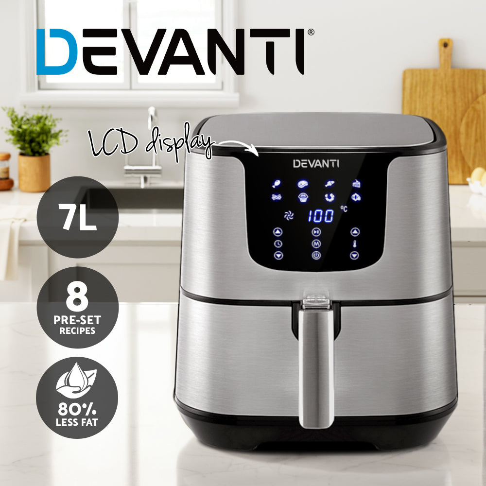 Devanti Air Fryer 7L LCD Fryers (Stainless Steel)