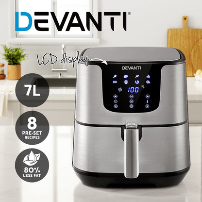 Devanti Air Fryer 7L LCD Fryers (Stainless Steel)