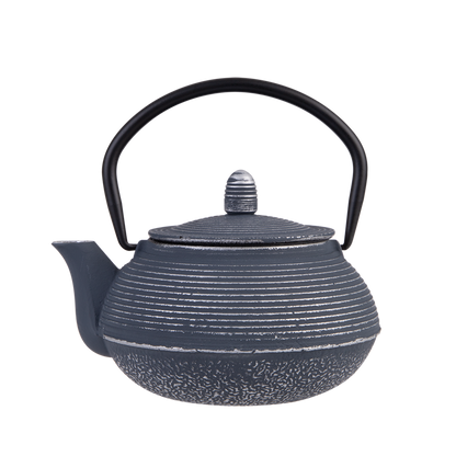 Teaology Cast Iron Teapot 600ml - Linear Blue Silver