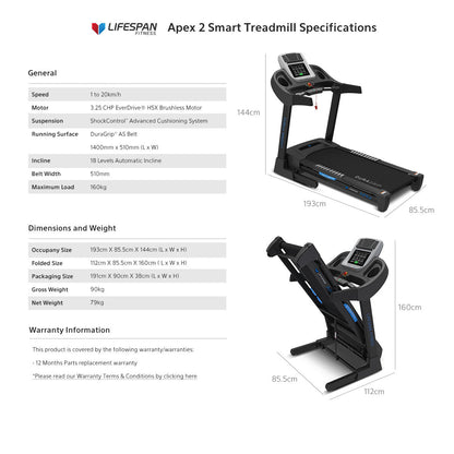 Lifespan Fitness Apex 2 Smart Treadmill