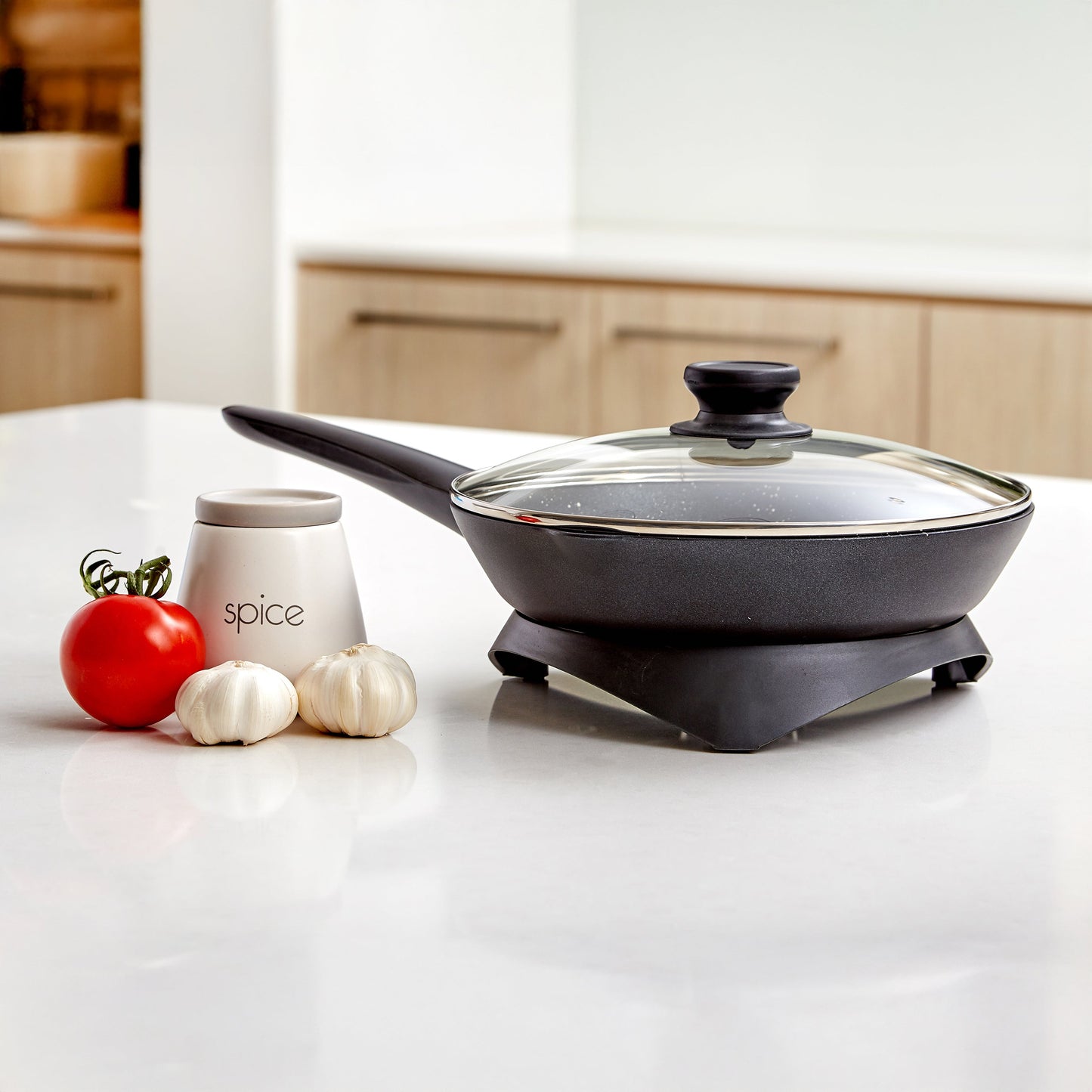 Westinghouse 26cm 1200W Non-Stick Electric Skillet with Glass Lid (Black)