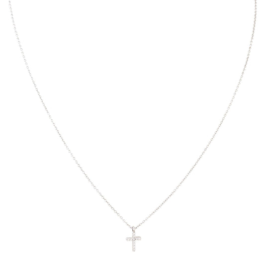 Tiffany & Co 18k White Gold Diamond Cross Pendant Mini