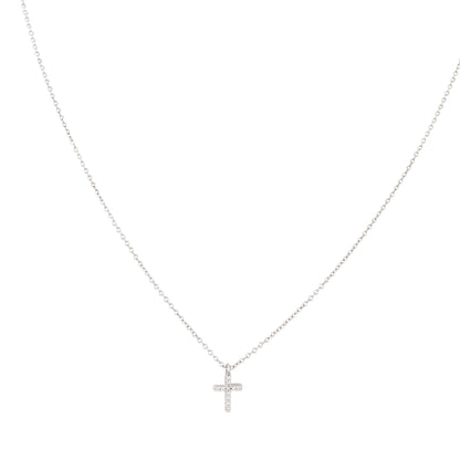 Tiffany & Co 18k White Gold Diamond Cross Pendant Mini