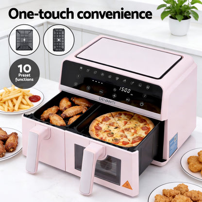 Devanti Air Fryer 9L Dual Zone Fryers 2600W (Pink)