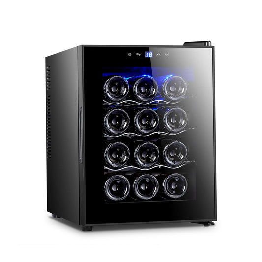 Lenoxx 12 Bottle Thermoelectric Wine Fridge, 65W, UV Protected Glass Door, Soft LED Illumination