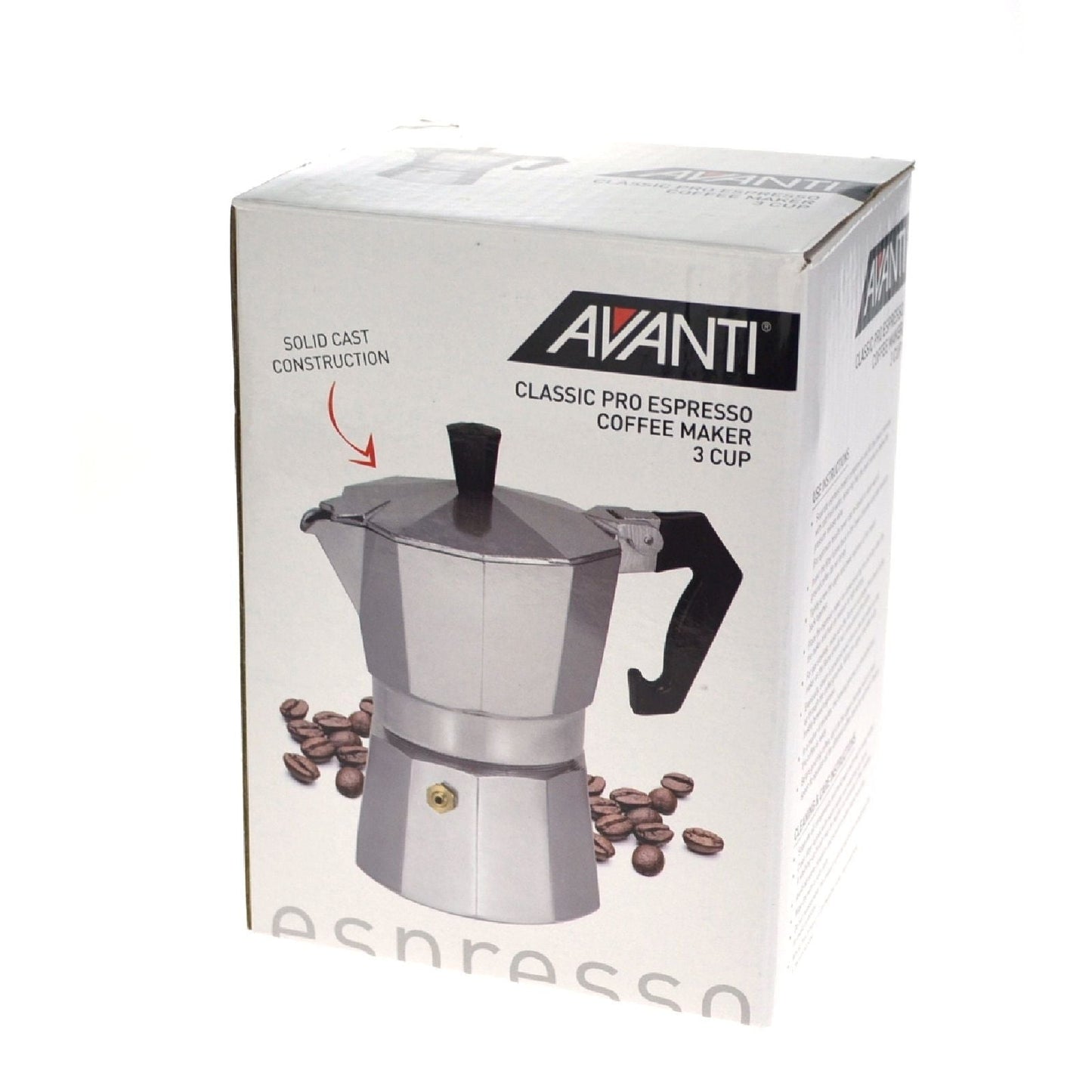 Avanti 3 Cup Classic Pro Espresso Coffee Maker Percolator - Silver | Moka Pot | Safety valve, Silicon Gasket, With Manuals