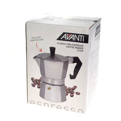 Avanti 3 Cup Classic Pro Espresso Coffee Maker Percolator - Silver | Moka Pot | Safety valve, Silicon Gasket, With Manuals