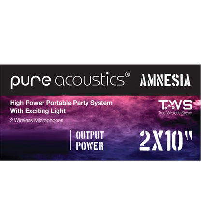 Pure Acoustics Amnesia 1200W TWS Bluetooth Speaker with 2 x Wireless Mics
