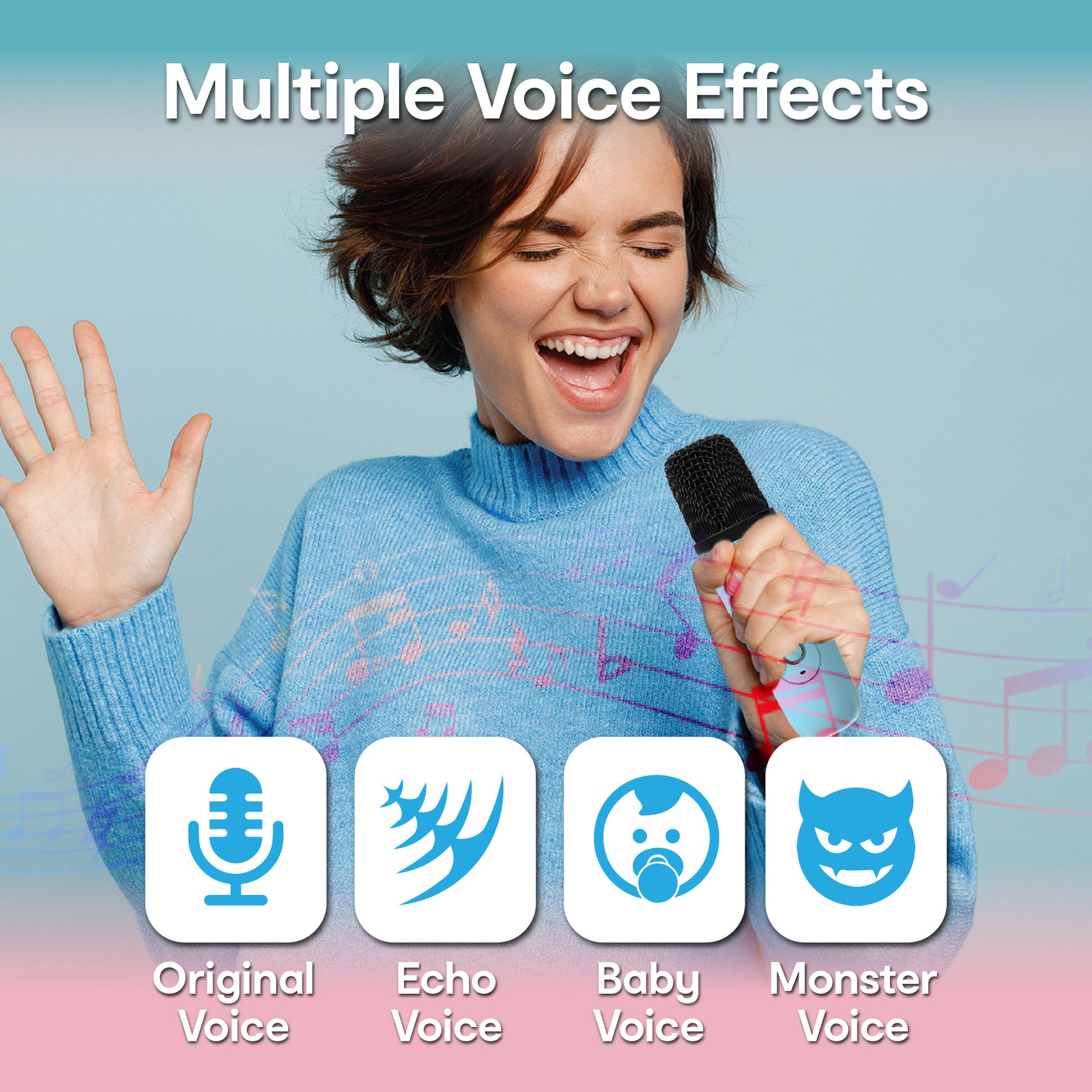 Laser Mini Bluetooth Karaoke Speaker with Dual Wireless Mics (Blue)