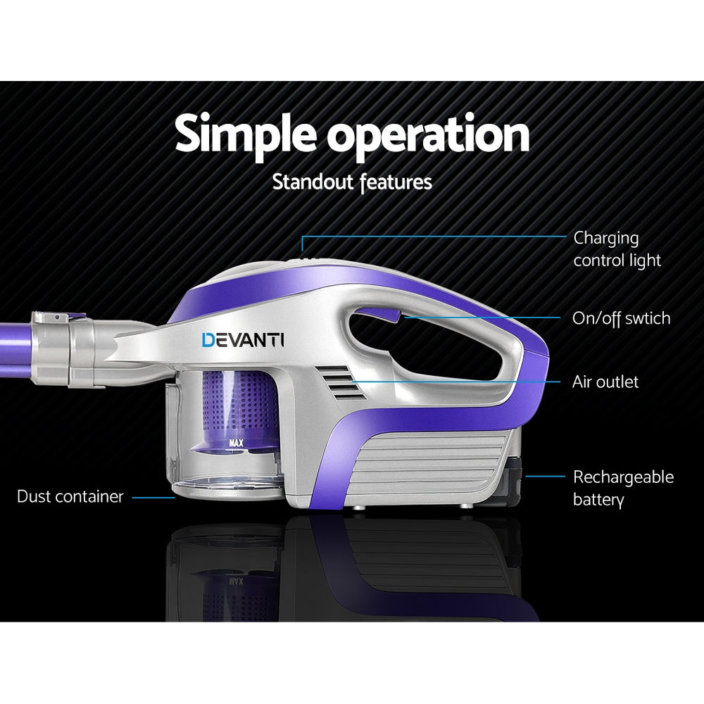 Devanti Stick Vacuum Cleaner Bagless Cordless 150W (Purple)