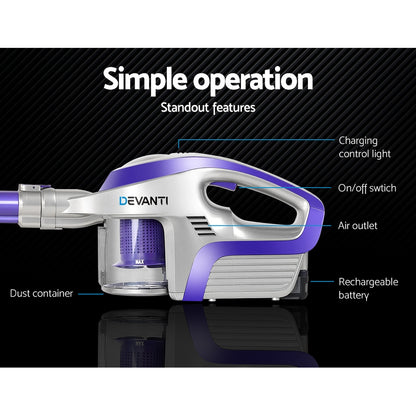 Devanti Stick Vacuum Cleaner Bagless Cordless 150W (Purple)