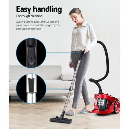 Devanti 2200W Multi-cyclonic Bagless Vacuum Cleaner Pet Hair (Red)