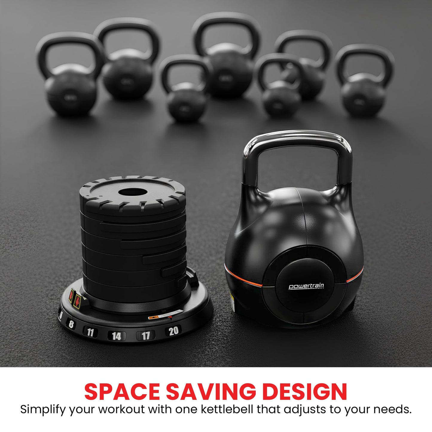 Powertrain 2x 40kg Adjustable Kettlebell One Hand Adjustment Weight Set