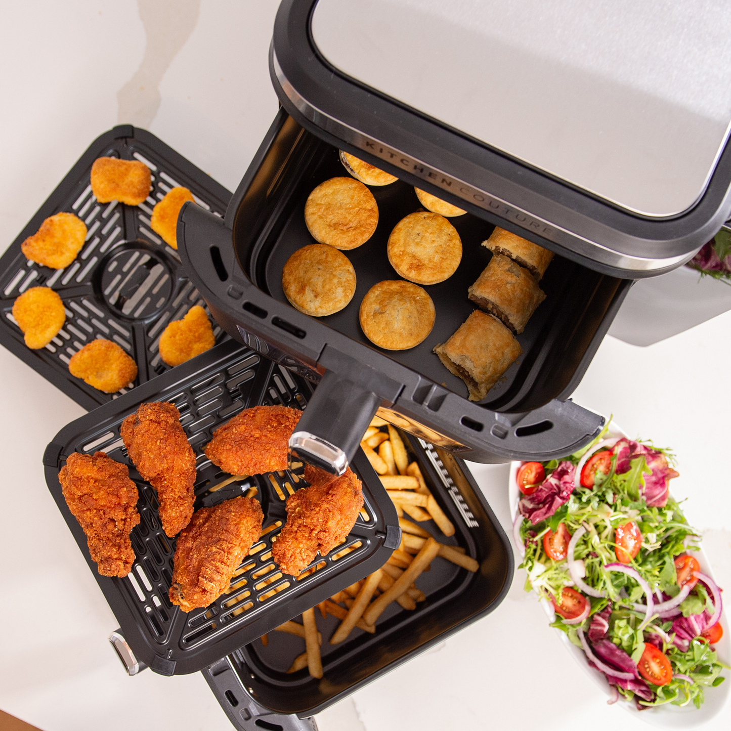 Kitchen Couture Clear View Vertex Dual Draw Air Fryer Black 11L