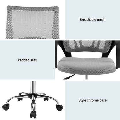 Artiss 2x Mesh Office Chair Mid Back (Grey)