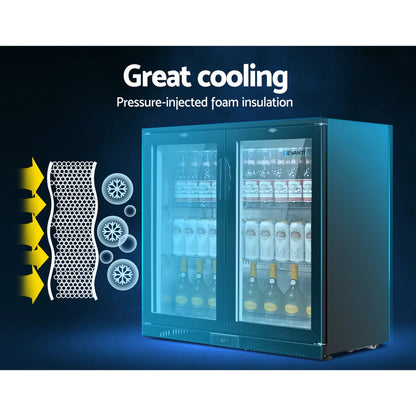 Devanti 198L Bar Fridge Dual Glass Door with Light Black