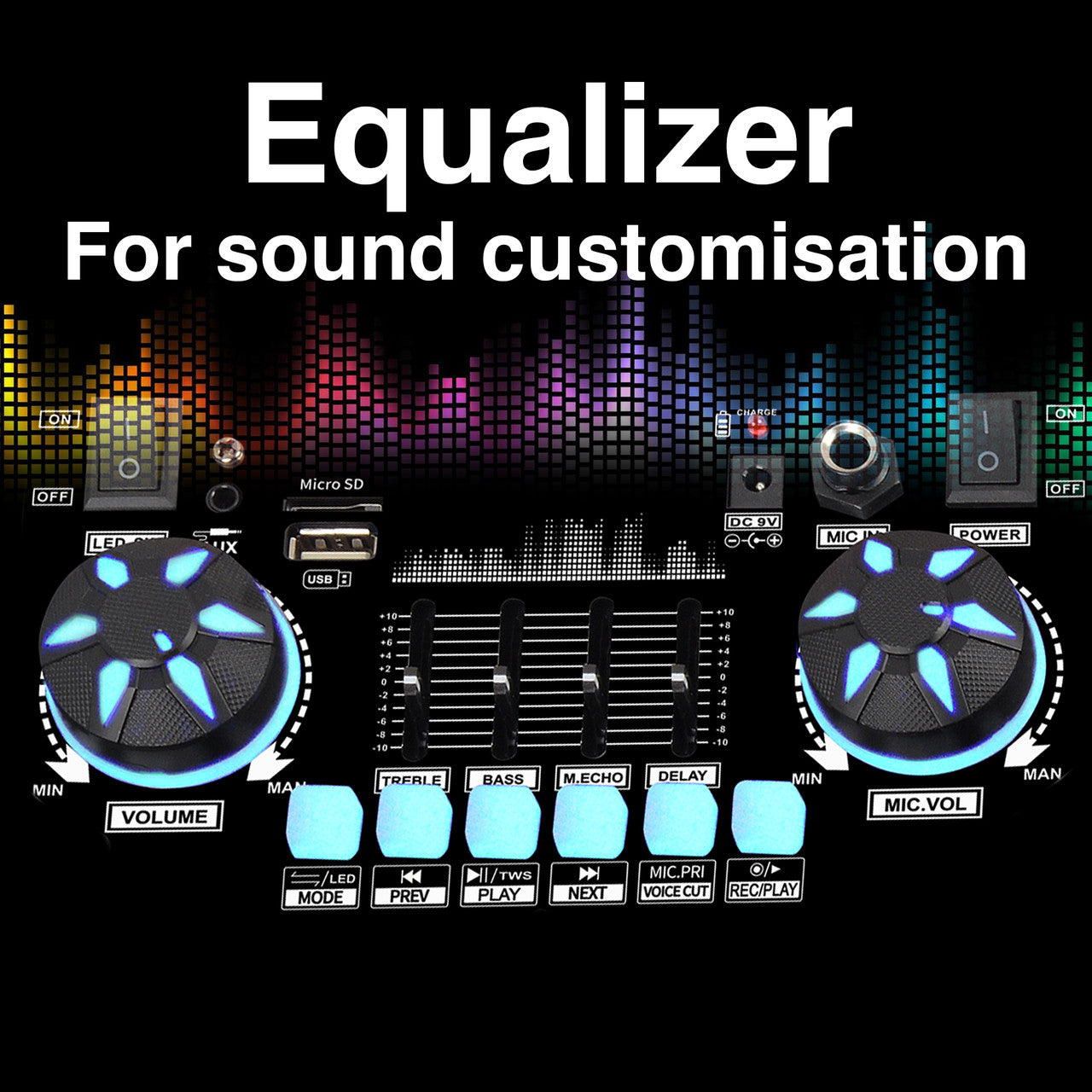 Laser Wireless Tower Speaker – 40W with LED Lights (Black)