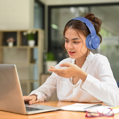 Laser Foldable Bluetooth Headphones with Mic (Navy Blue)